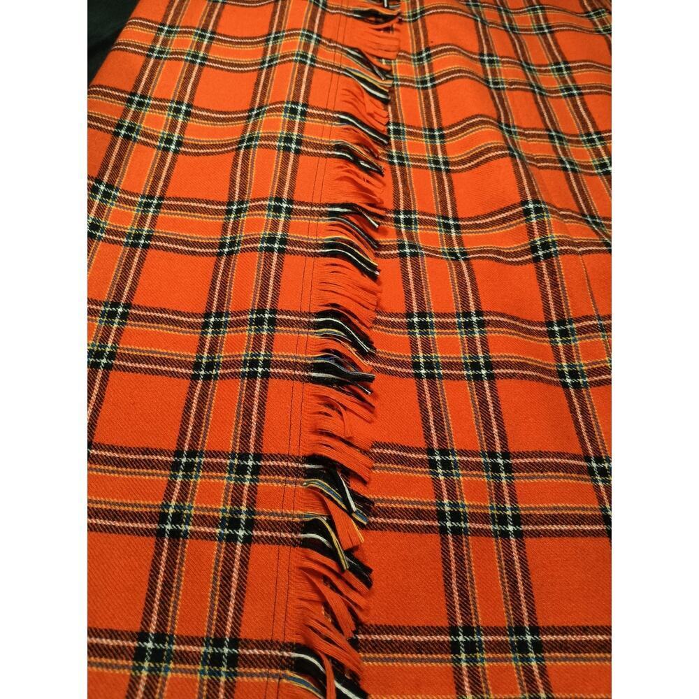 Vintage Plaid Virgin Wool Fringe Wrap Maxi Skirt Burnt Orange 6 Pendleton - Picture 3 of 9